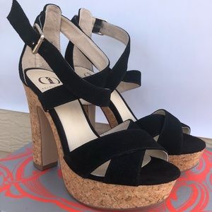 Kelsi Dagger Black Suede Strapy Platform